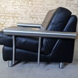paire de fauteuils, cuir noir & inox, 1990