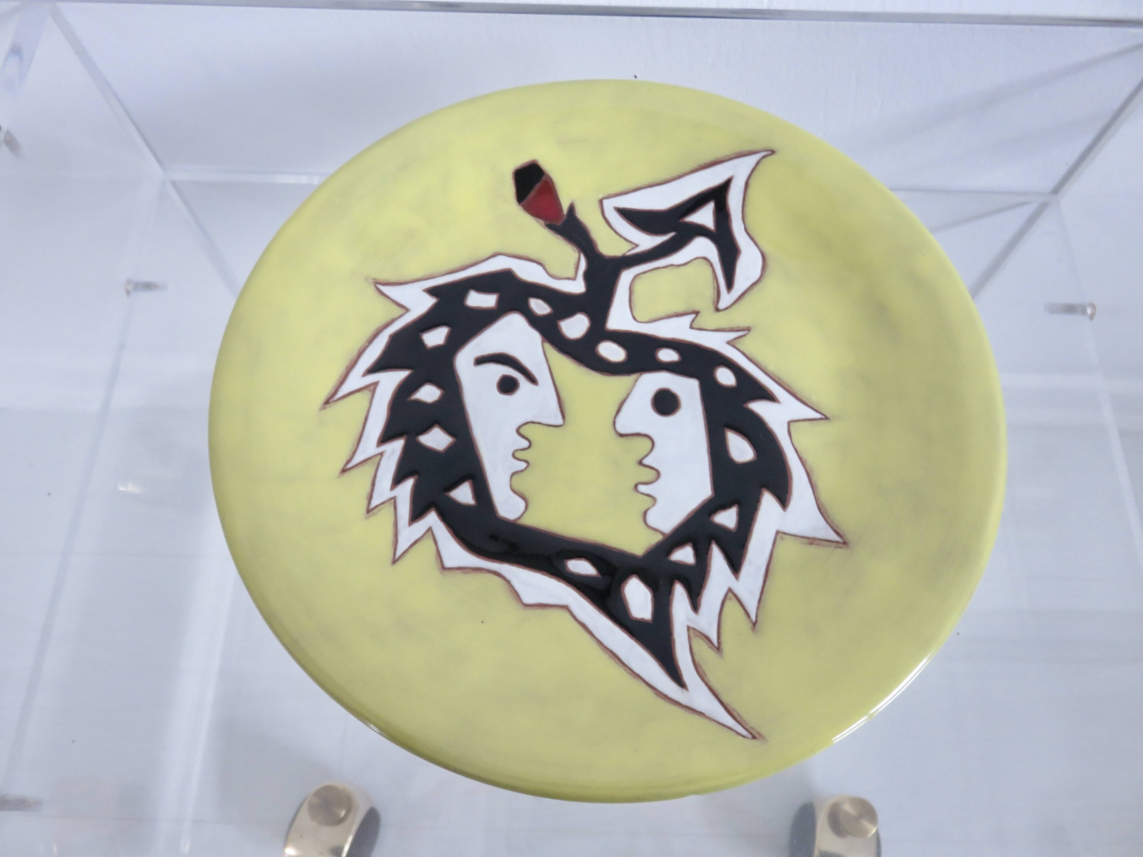Jean Lurçat 2 enamelled ceramic plates, signed, Sant Vicens edition