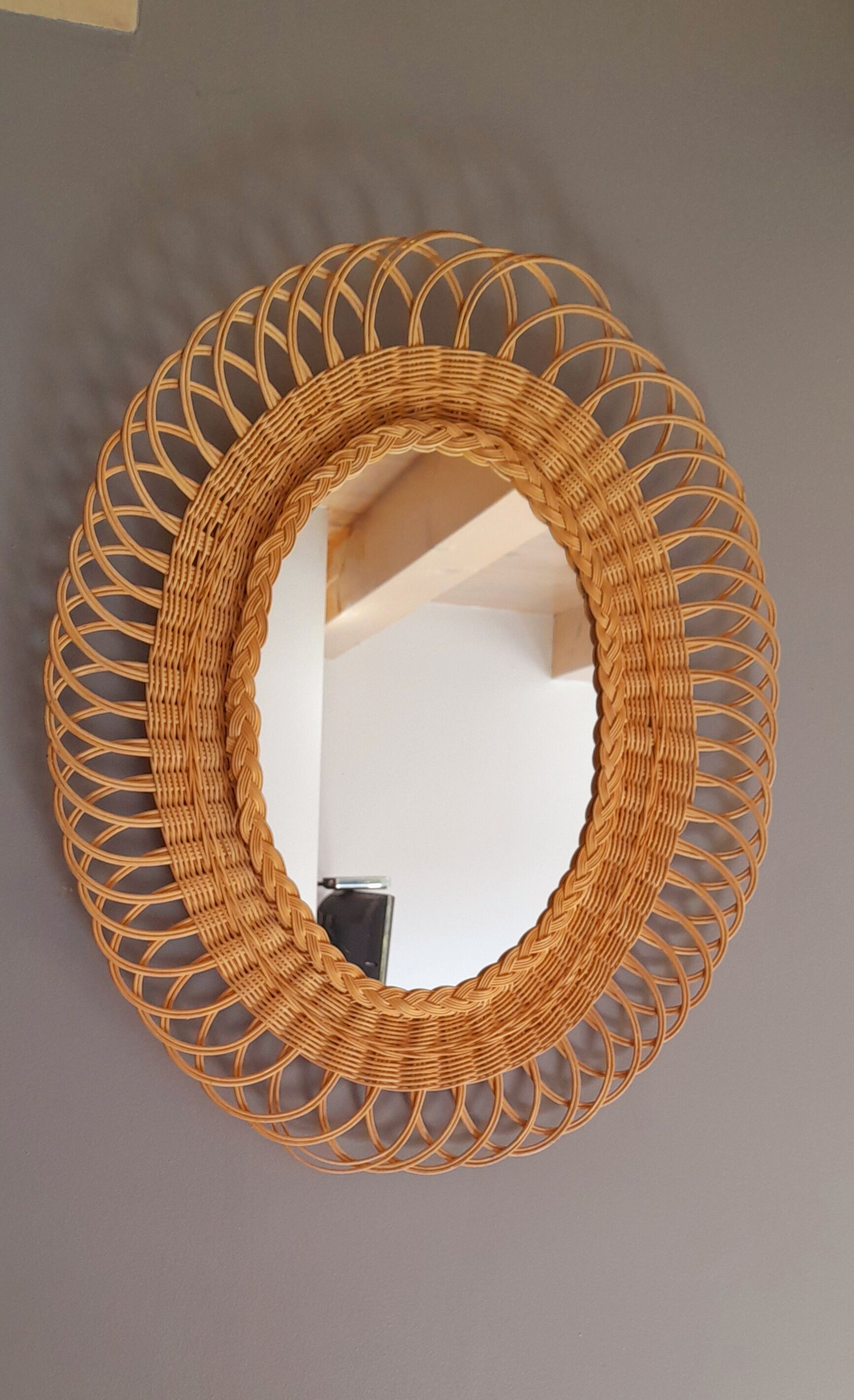 Miroir en rotin tréssé 1960