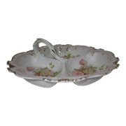 Numbered decorated porcelain quarter dish for hors d'oeuvre or other