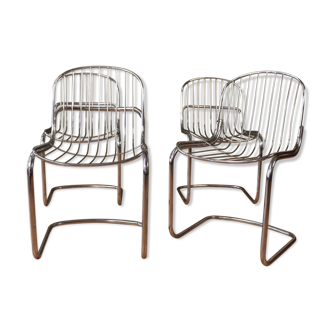 Series of 4 tubular steel chairs