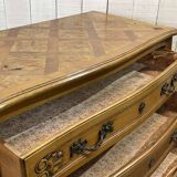 Commode de style Louis XV des années 1950 en merisier et loupe d'orme