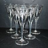 Set of 6 Roemer wine glasses Crystal flutes engraved garland 1900