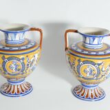 Large Hand-Painted Ceramic Double Handled Vases,  France, Set of 2