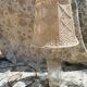 Table lamp - glass foot and hook lampshade 70s