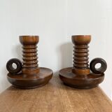 Pair of turned wooden candlesticks from the 70s