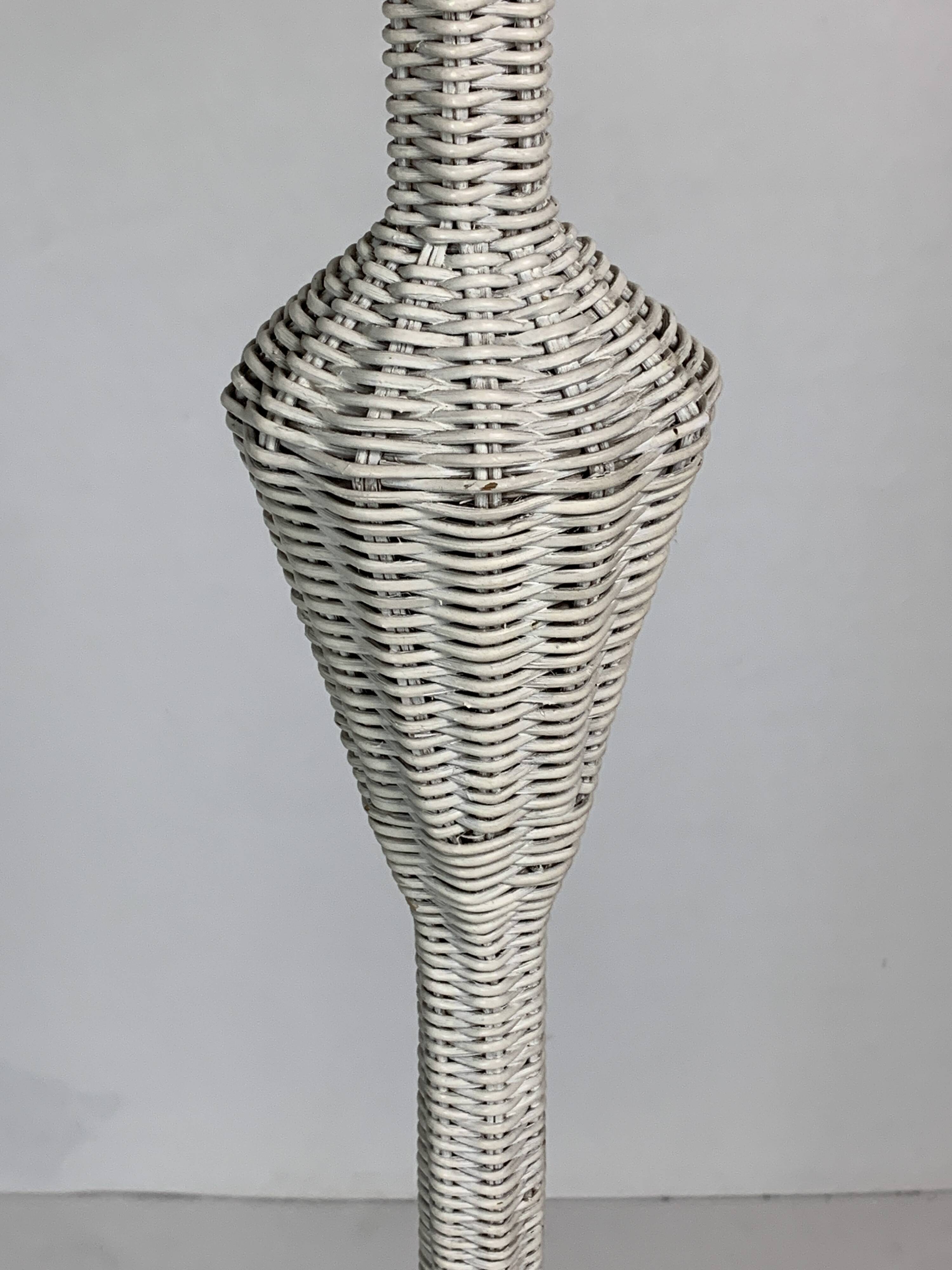 Mid-century French rattan wicker boho floor lamp, 1950s-1960s