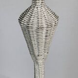 Mid-century French rattan wicker boho floor lamp, 1950s-1960s