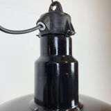 Large Industrial Black Enamel Factory Lamp with Cast Iron Top, 1950s