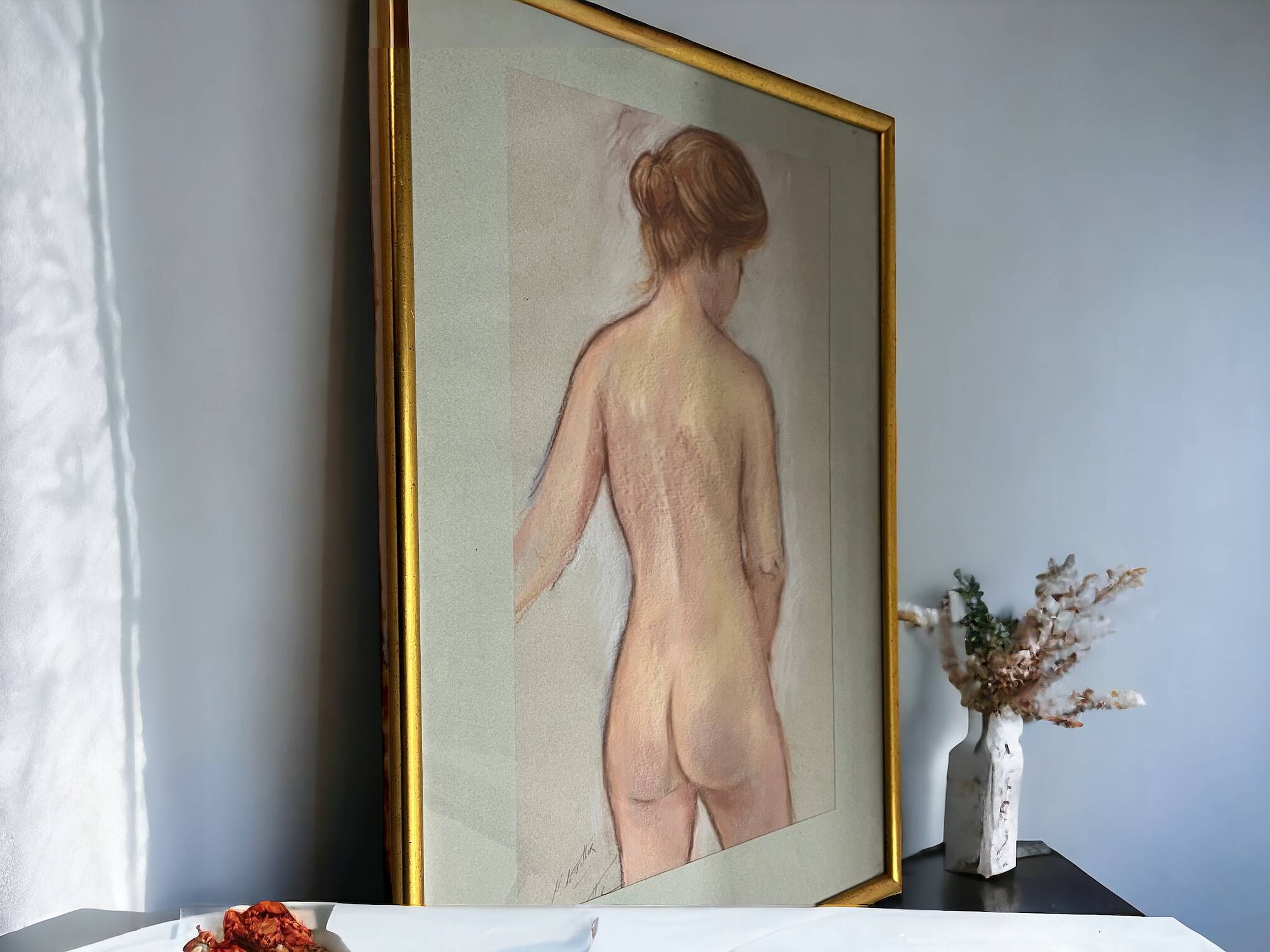 Le Falher (Lionel), Pastel female nude framed 20th century