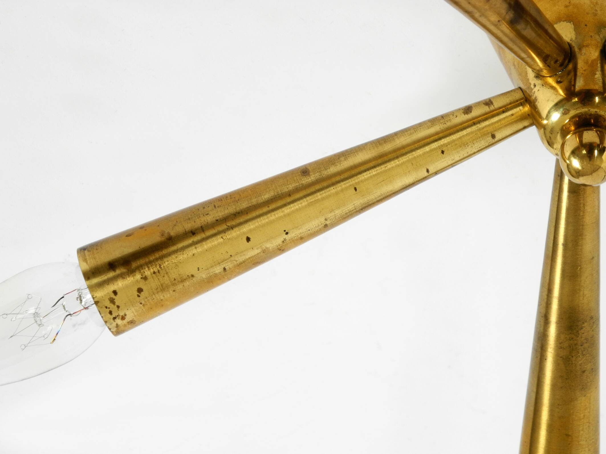Original small mid-century modern brass Sputnik ceiling lamp with five arms