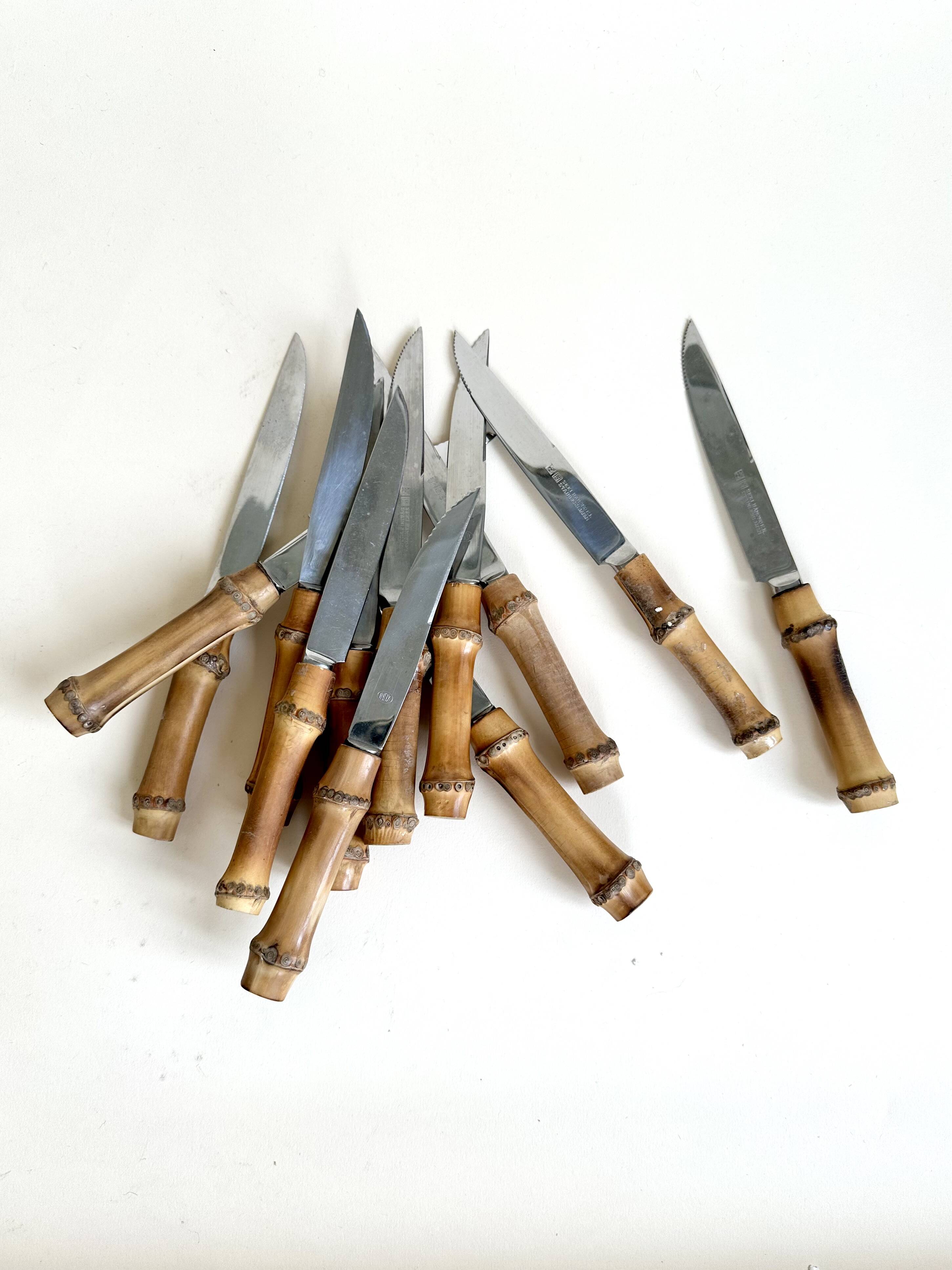 Set of 12 knives with bamboo handle