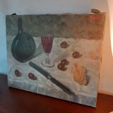 Still life painting with glass of wine .old