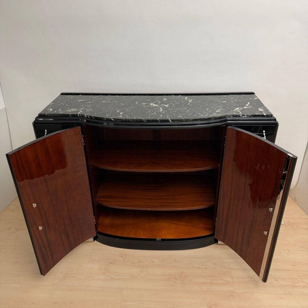 Art Deco sideboard in black lacquer, nickel, marble and mahogany, 1930s