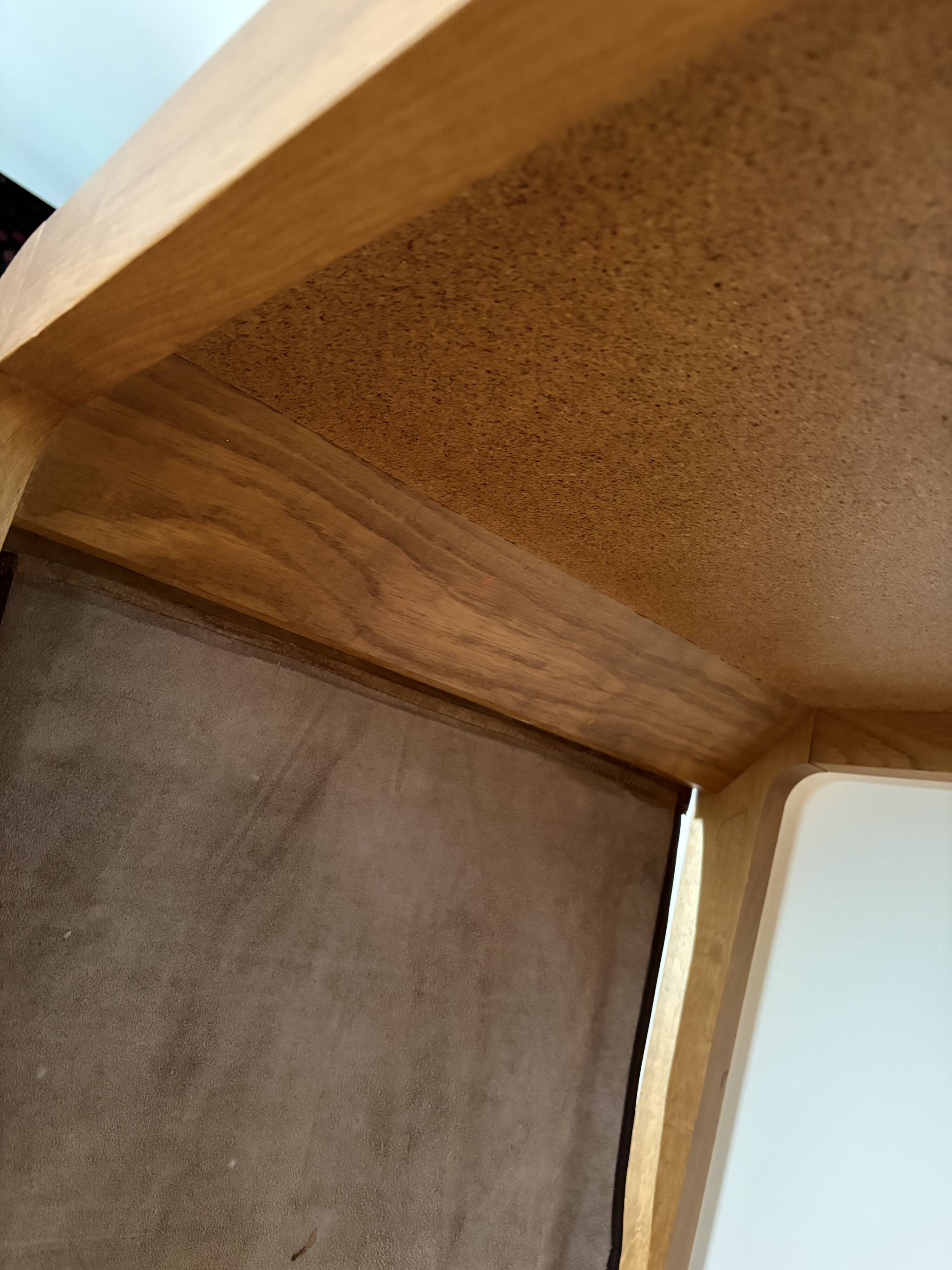 Vintage curved wood and leather desk – 1970s/80s