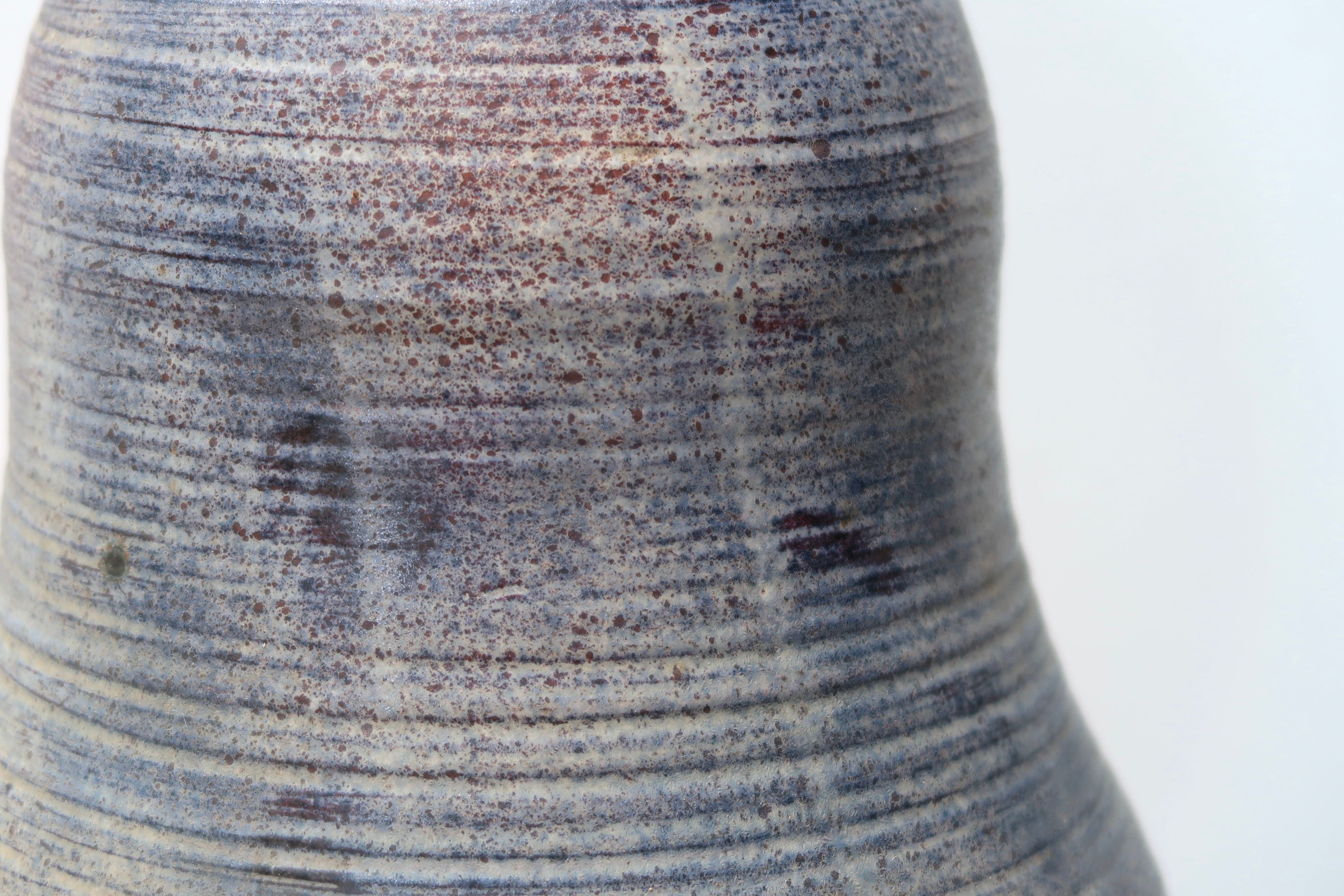 Signed ceramic lamp, raffia lampshade, 70s