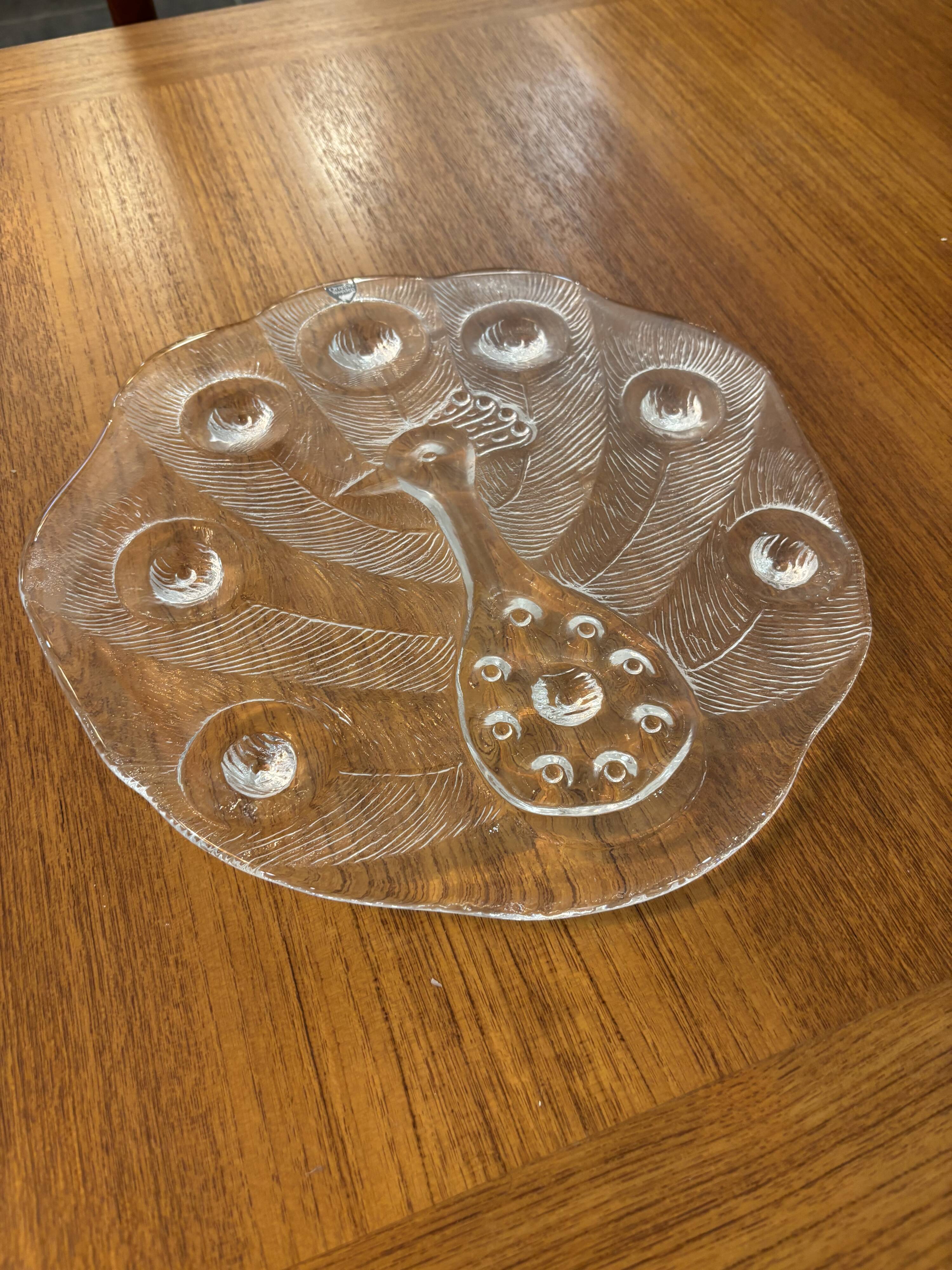 Cheese Board, Peakcock, crystal, Lars Hellsten, Orrefors, Sweden, 1970