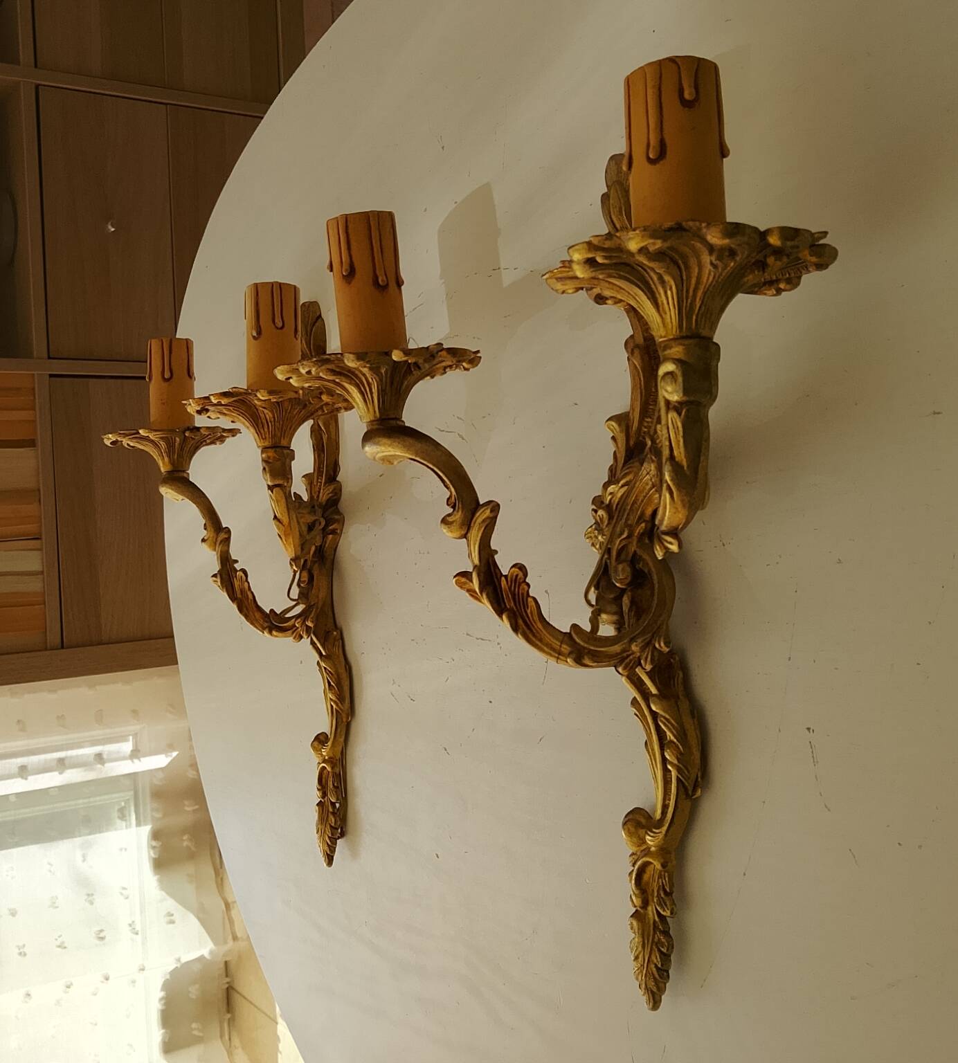 Pair of antique Rococo wall sconces in Louis XV style.