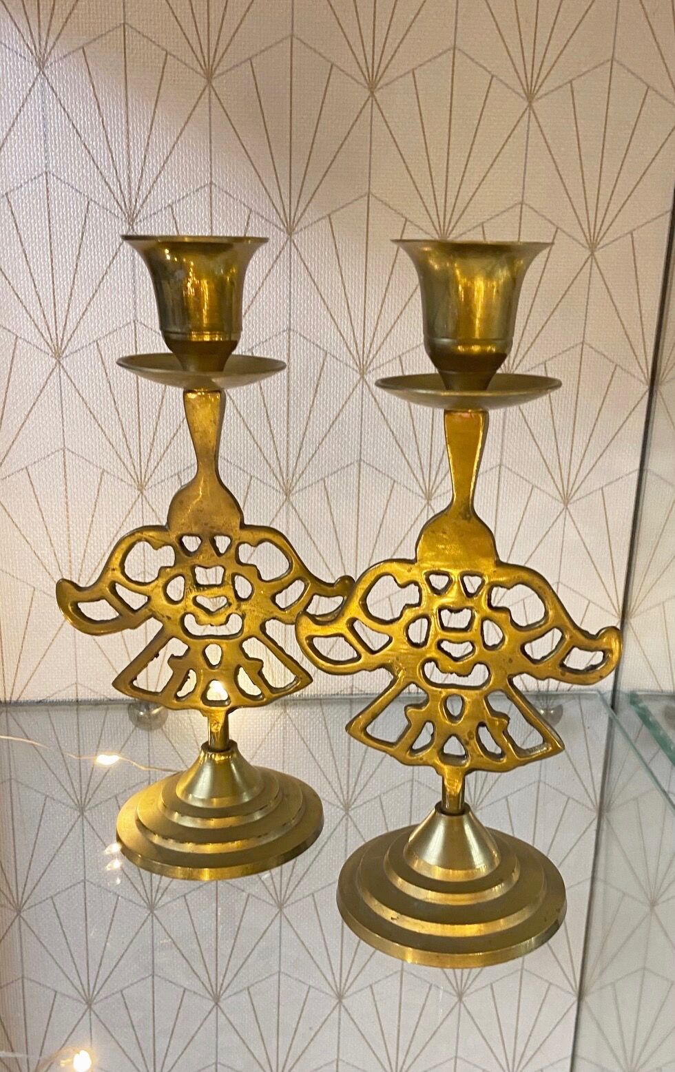 Lot 2 golden candle holders