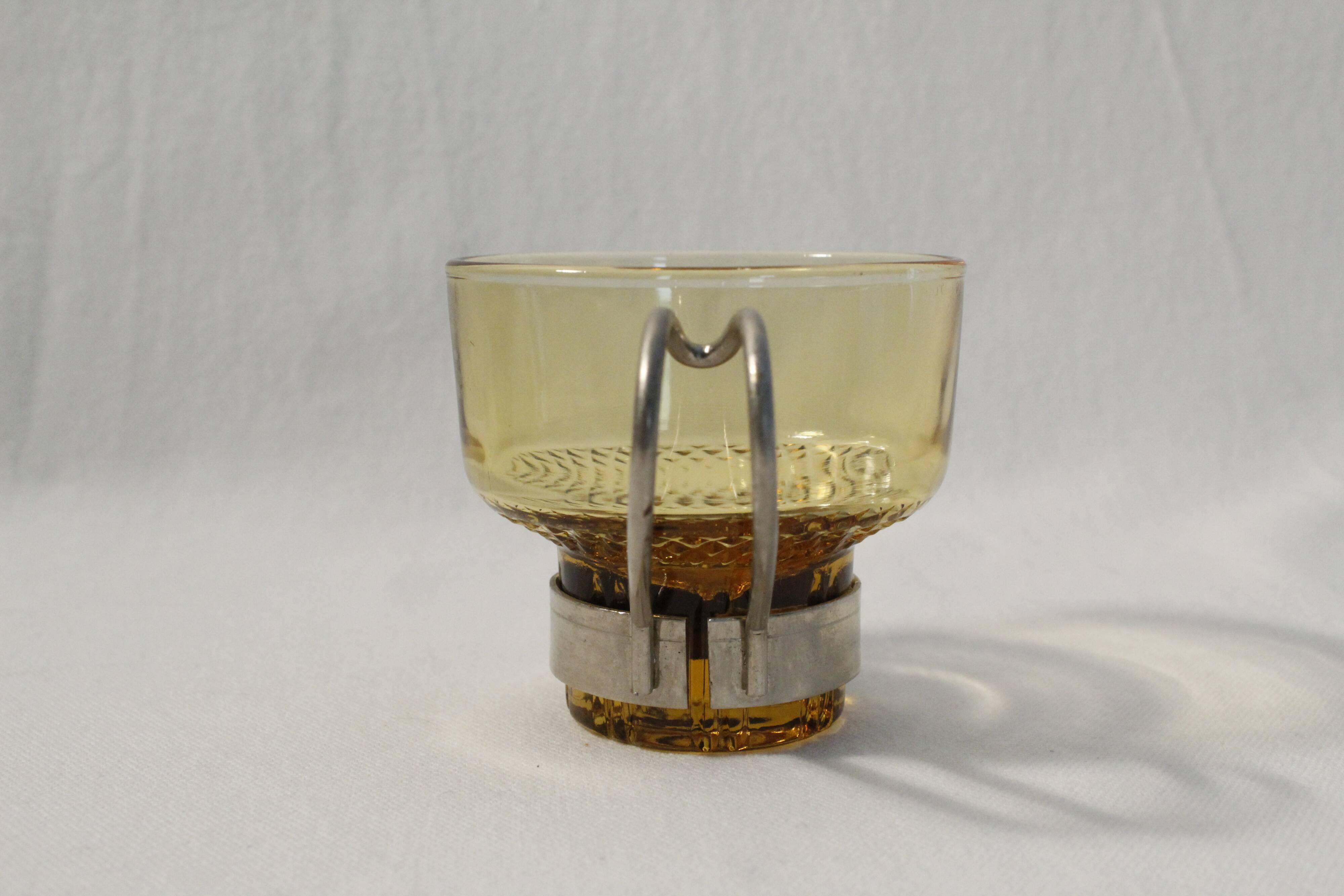 Coffee cups x5 - amber glass and metal handle - Made in Italy