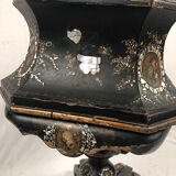 Blackened wooden planter decorated with flowers in medallions and mother-of-pearl burgauty, Napoleon III