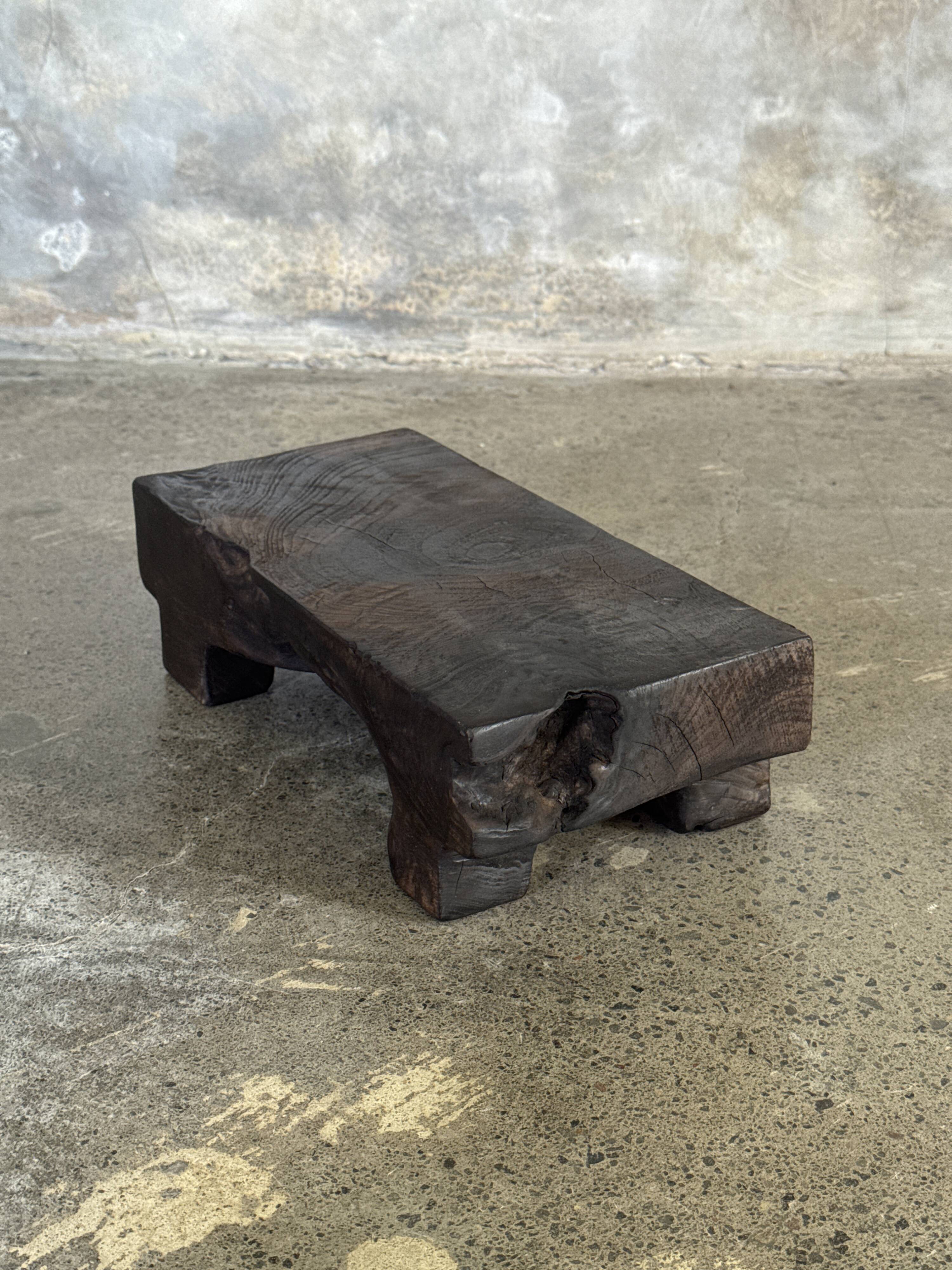 Small stool, black solid teak accent stool wabi-sabi L30 W8.5 H6.