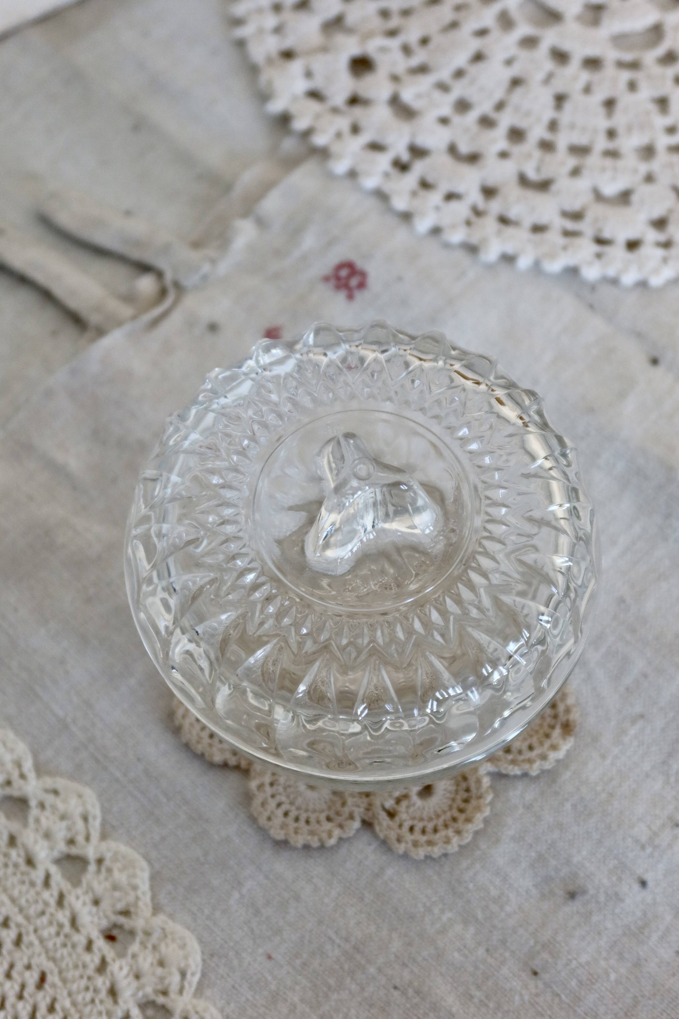 Small vintage molded glass candy or sugar bowl with hat