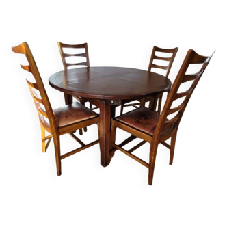 Table avec 4 chaises en bois Tek