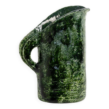 Vase ou pichet en céramique de studio vintage des années 1970, émaillé vert