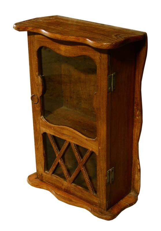 Old brown wall showcase 1950s old teak wood india