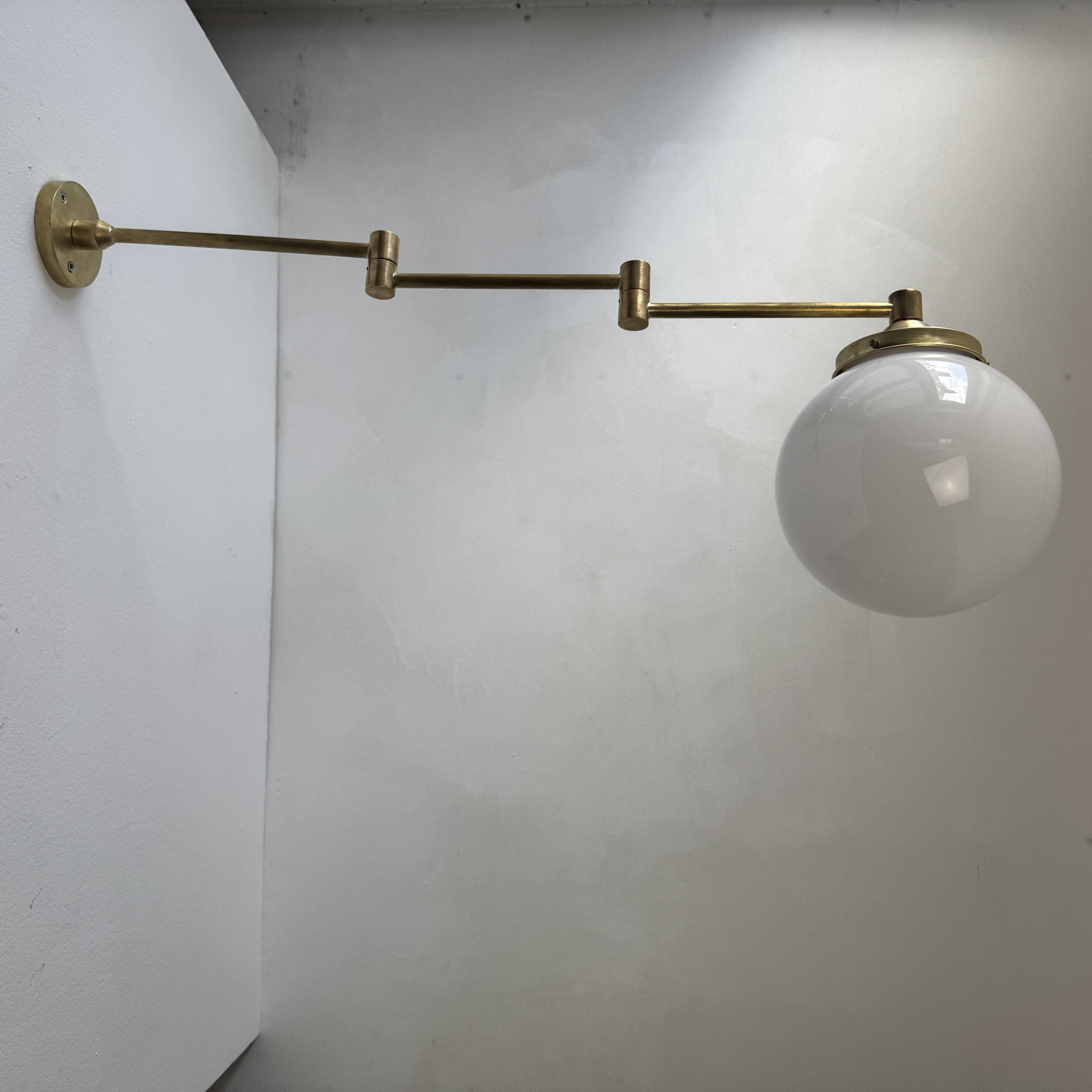 Antique brass and opaline gallows lamp