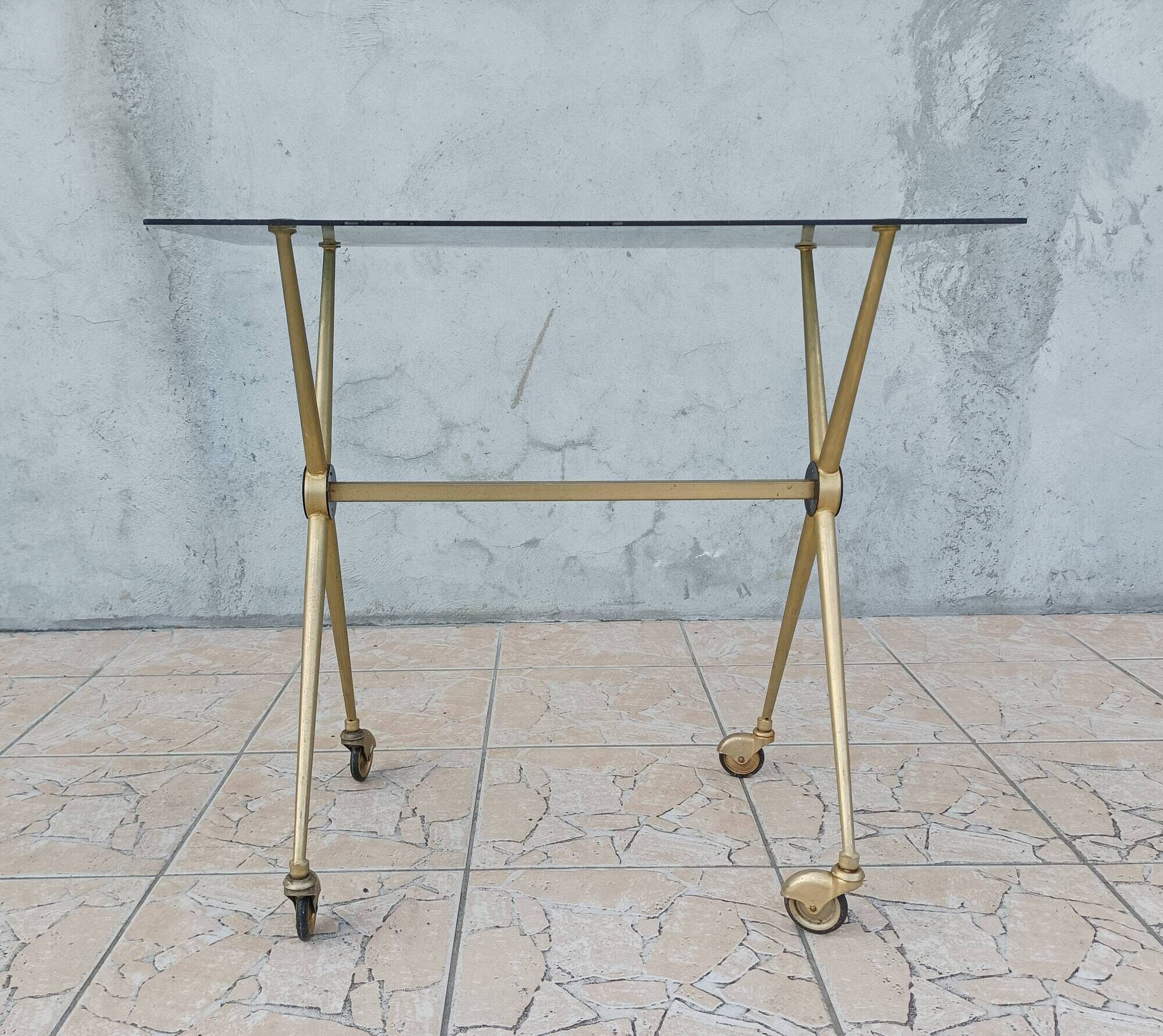 Vintage dessert trolley in brass and smoked glass 1960