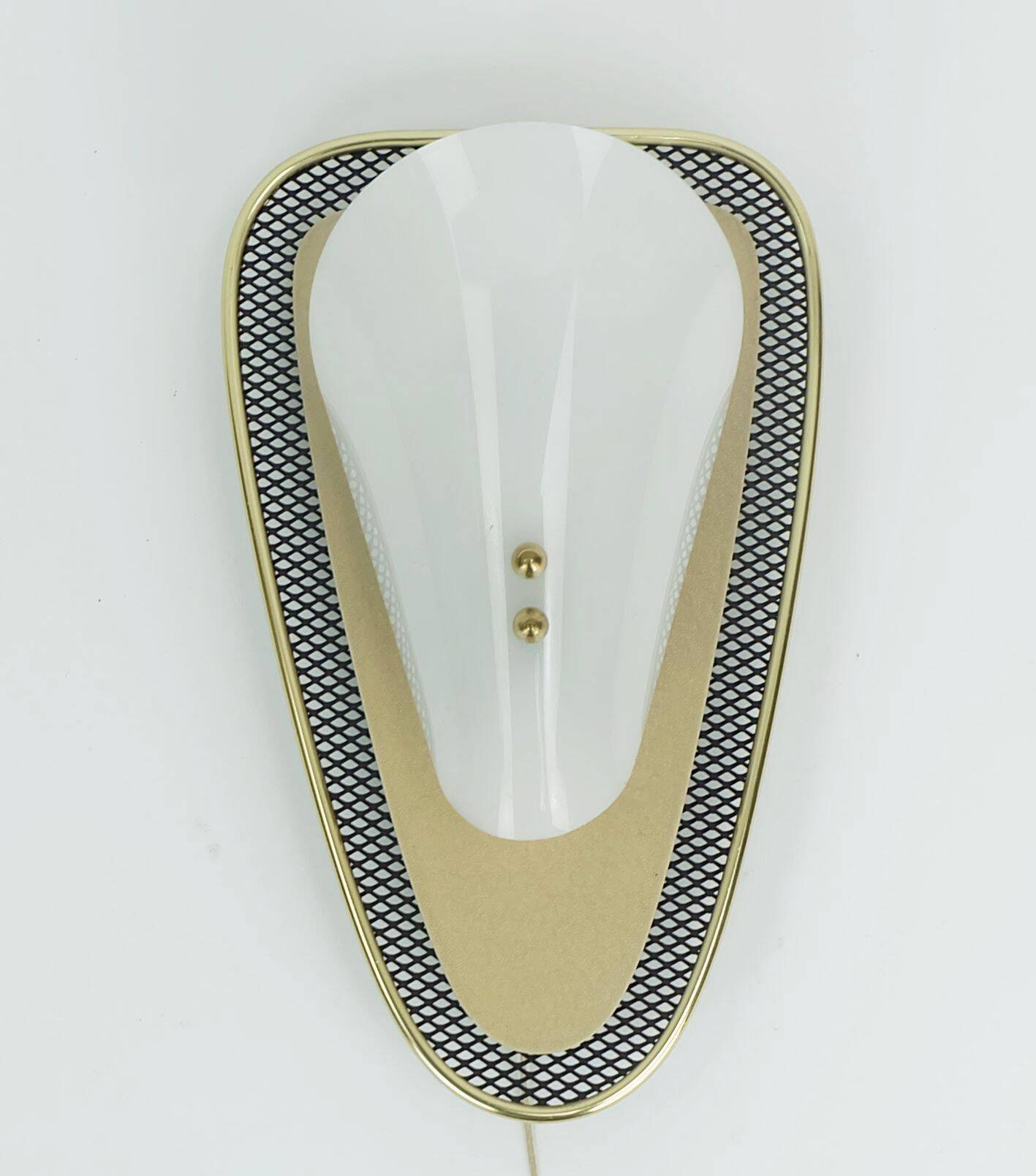 1950s sconce metal mesh and brass with white acrylic shades