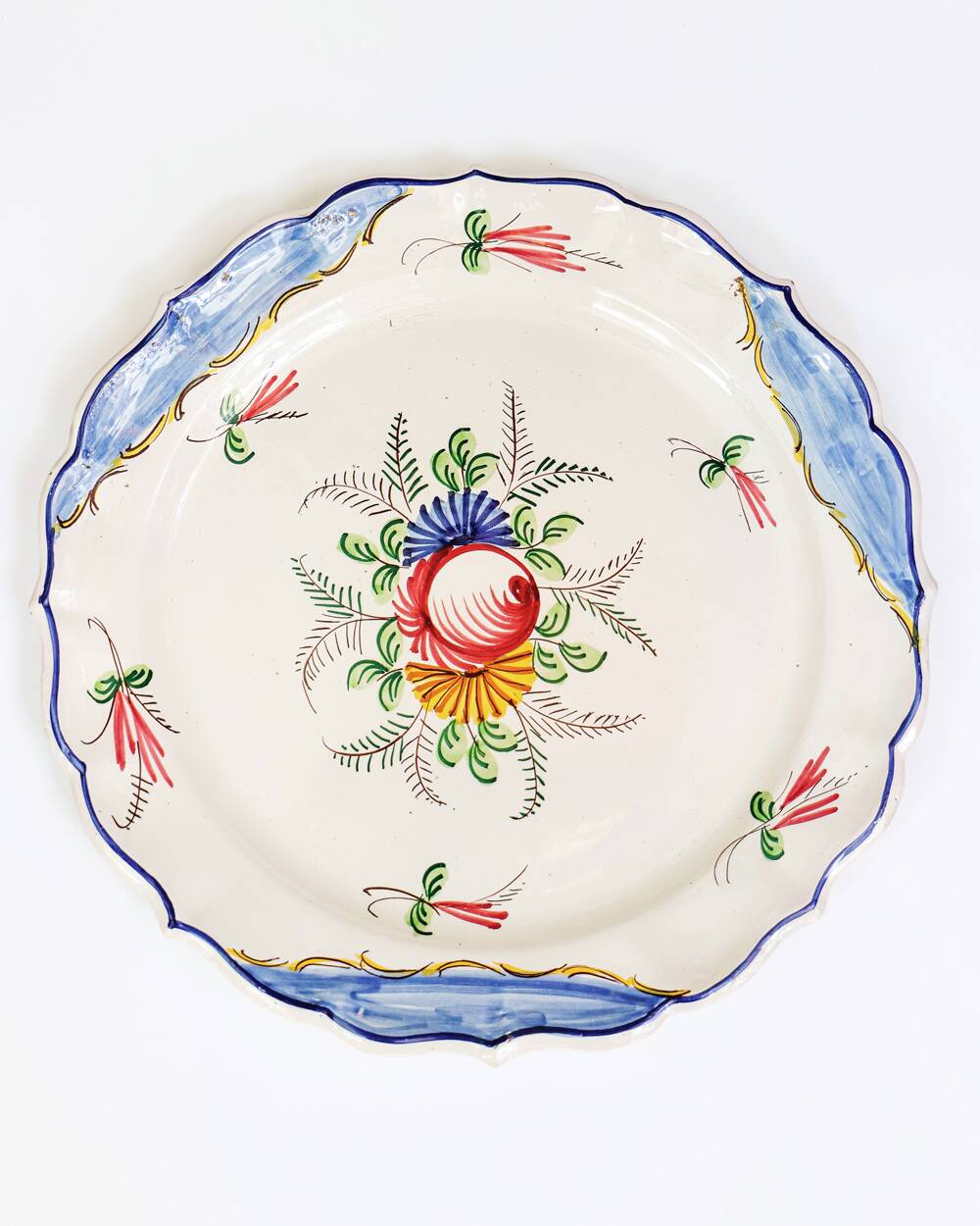 Large Vintage Hand Painted Italian Ceramic Plate with Flowers