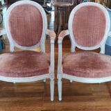 Pair of Louis XVI style medallion armchairs