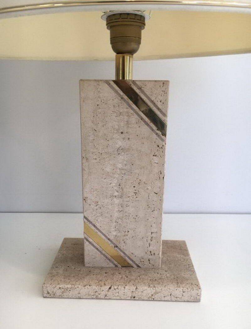 Travertine lamp with brass inlay