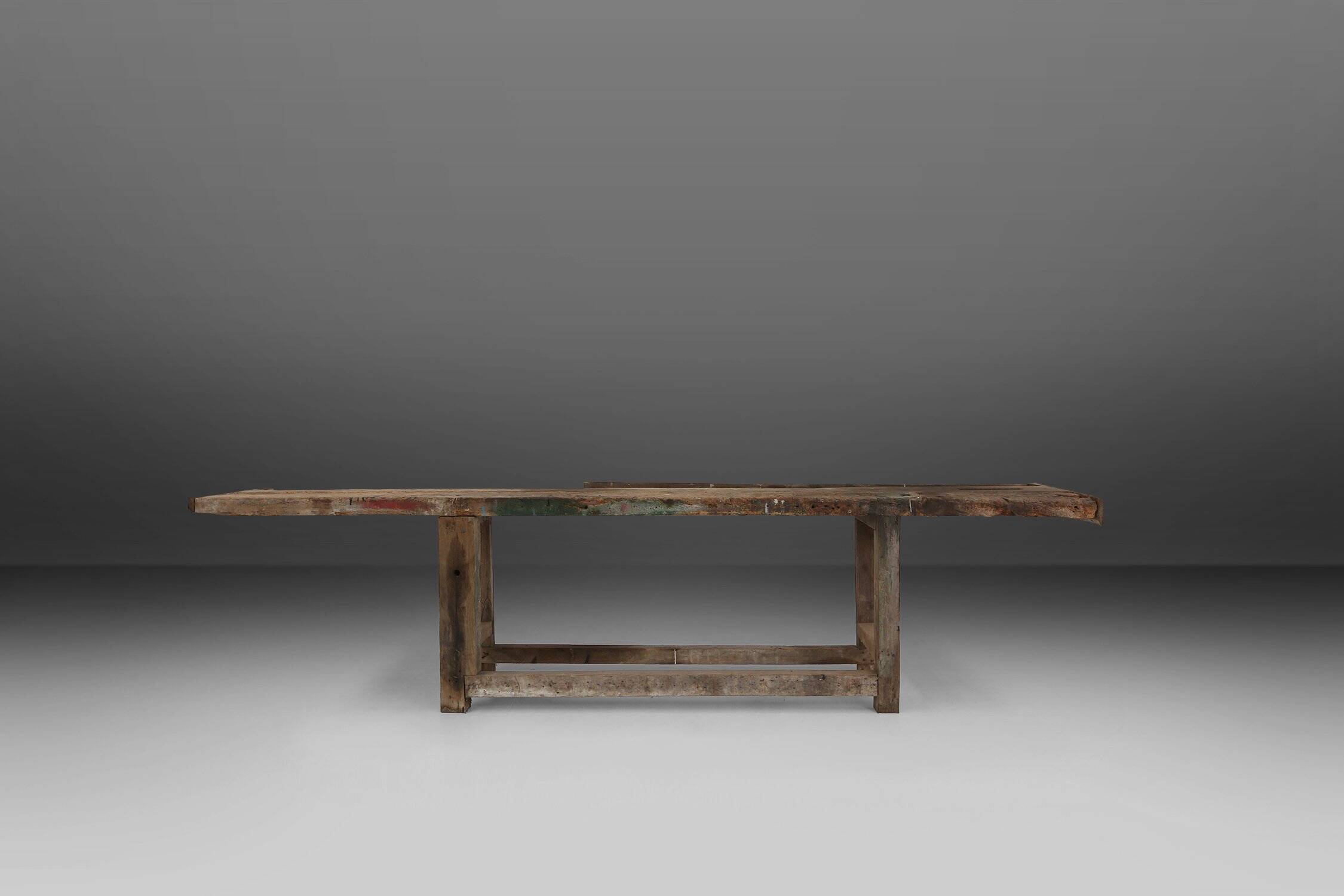 Industrial Oak Workbench with Exceptional Patina, Belgium ca. 1850