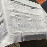 Drap 2 places BL lin neuf fleurs pastilles