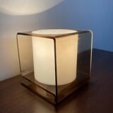 Cube table lamp in smoked plexiglass 70s