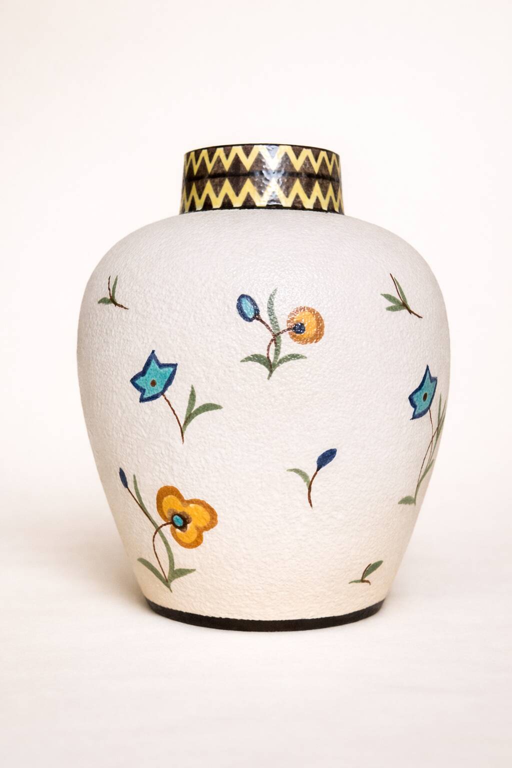 Art Deco vase by Louis Dage, frosted enamel and hand-painted floral decoration, years.