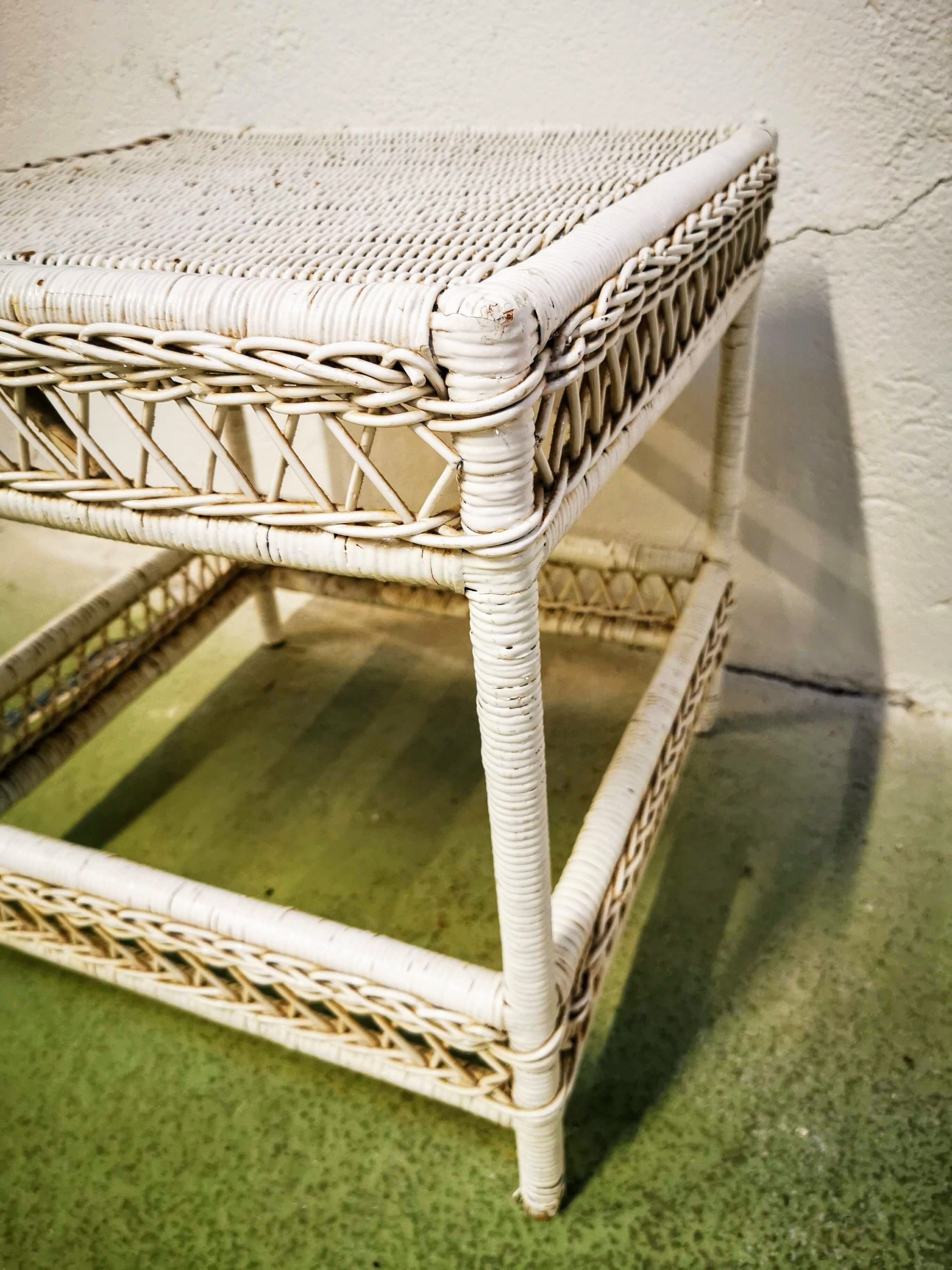White rattan side table