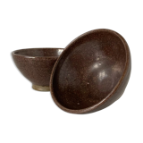 Pair of Japanese temoku bowls in brown glazed stoneware
