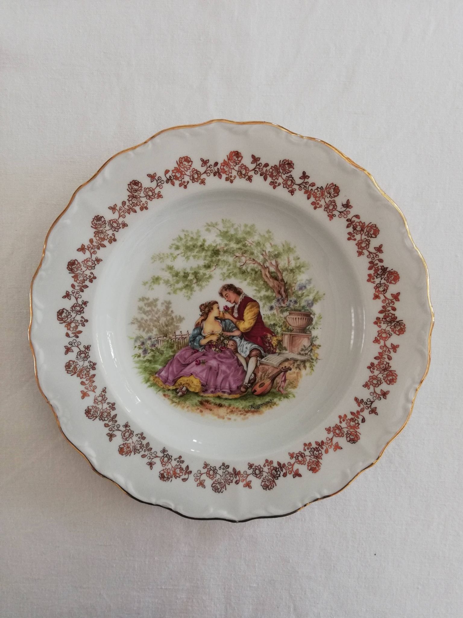 Lot vintage porcelain plates by Digoin Fragonard