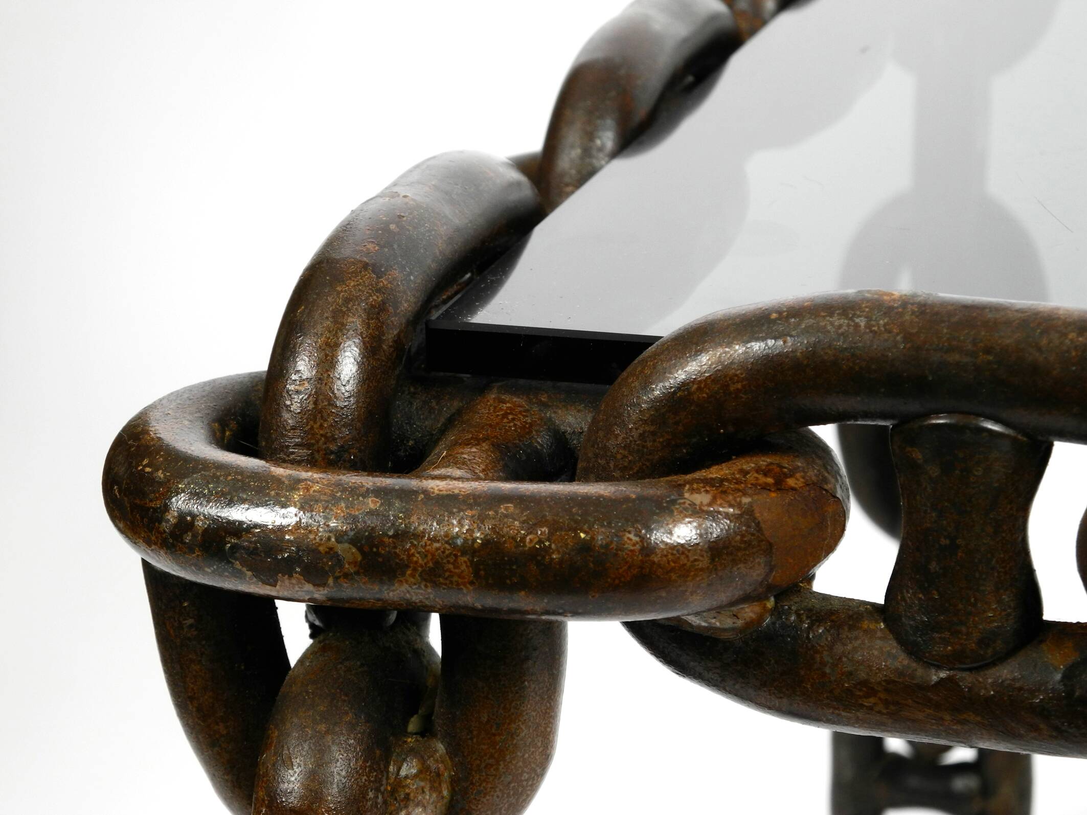 1970s XL Coffee Table Made of Nautical Iron Chain and a Thick Smoked Glass