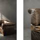 Vintage Mid-Century Modern German Brutalist Brown Leather 2-Seater Sofa