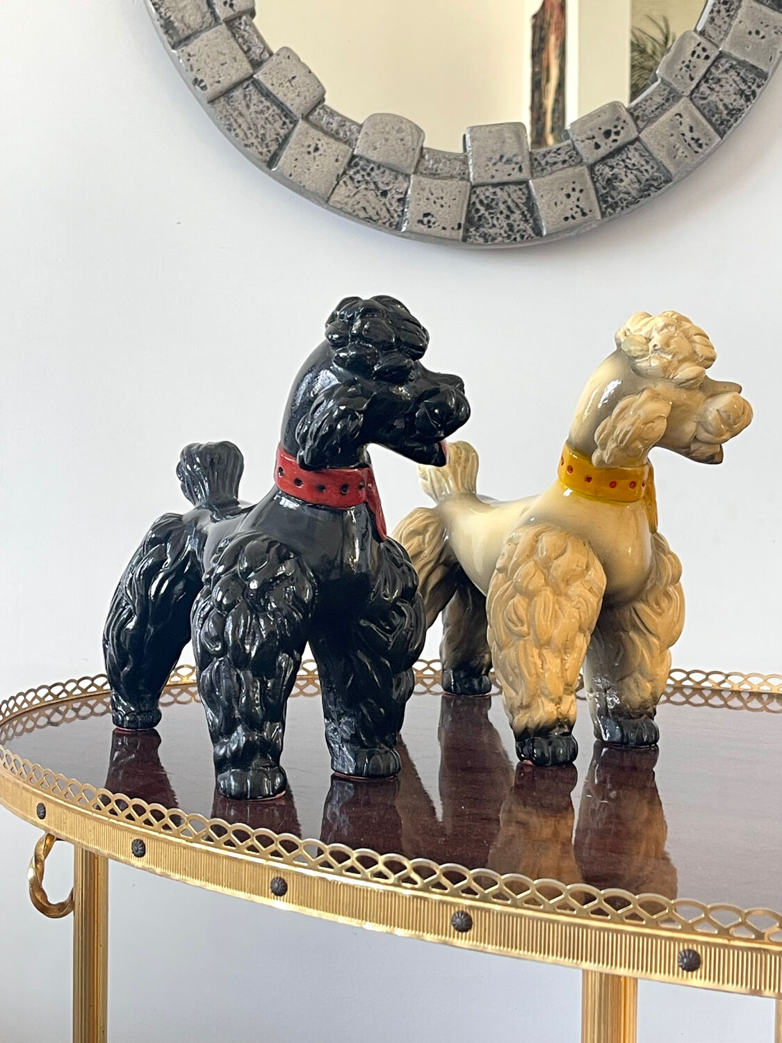 Pair of glazed ceramic poodles, 1960s