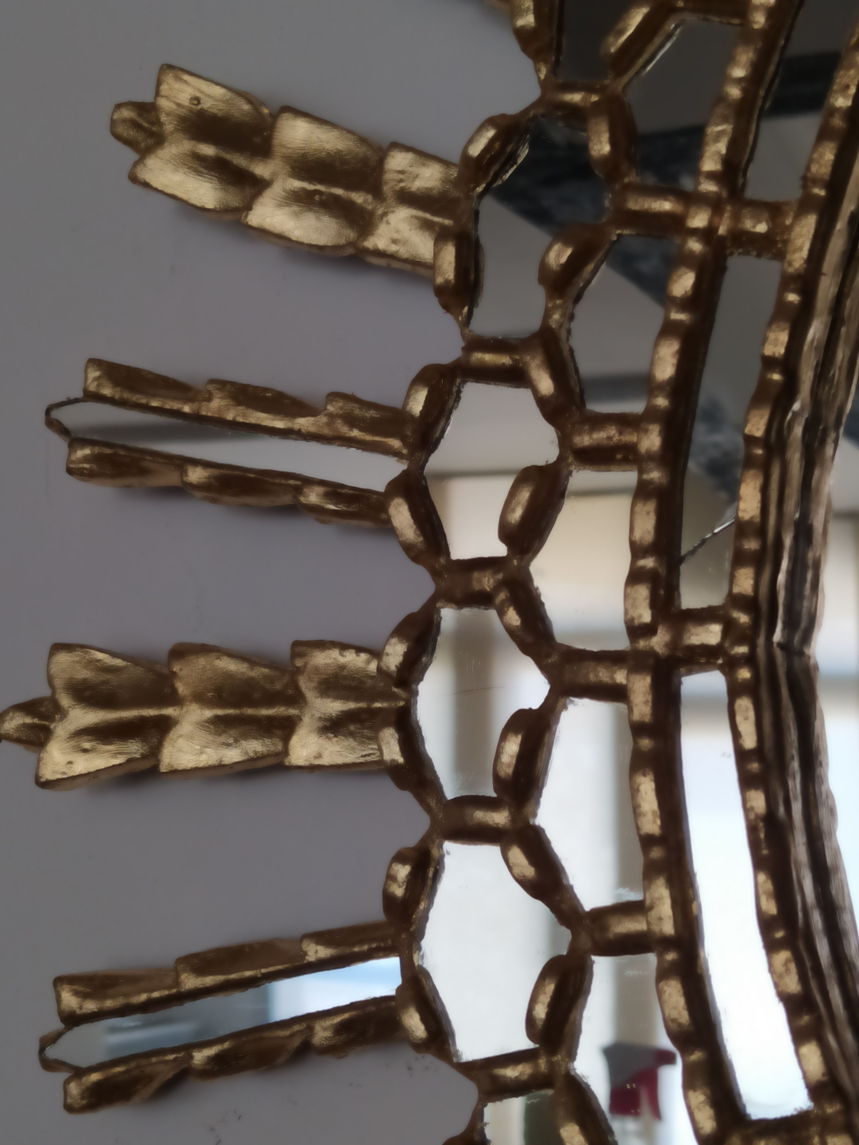 Golden wooden sun mirror 65x75cm