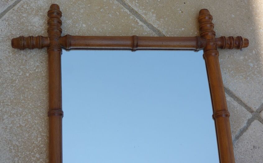 Mirror with turned wooden frame imitation bamboo