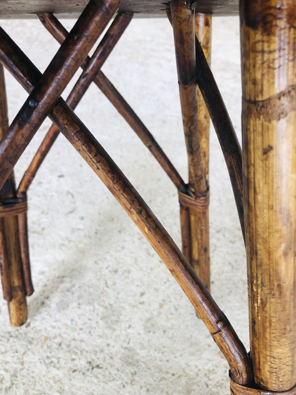 Round rattan bamboo side table, 60s