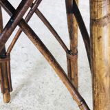 Round rattan bamboo side table, 60s